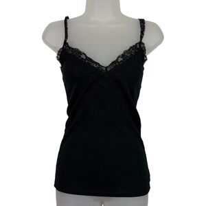 Rue21 Vintage Y2K Black Lace Trim Fitted Cami Camisole Top Bella Swan Small S